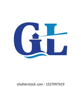 Letter G and L Logo. Light House Symbol. Direction Icon. Vector Illustration.
