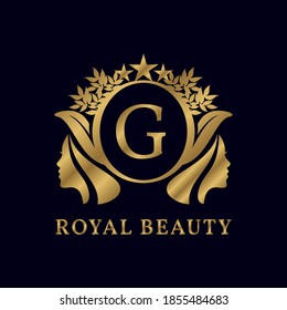 letter G with ladies face luxurious alphabet for bridal, wedding, beauty care logo, personal branding image, make up artist, or any other royal brand and company