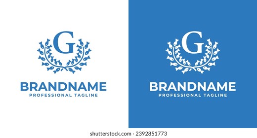 Letter G Laurel Fish Logo, suitable for business related to Fish and Laurel with G initial