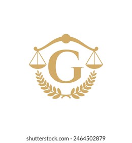 Letter G, Laurel Wreath and Scale of Justice logo 001