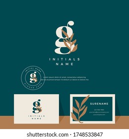 letter G with leaf Beauty vector logo design of initial wedding, fashion, boutique, floral and botanical logotype with business card template