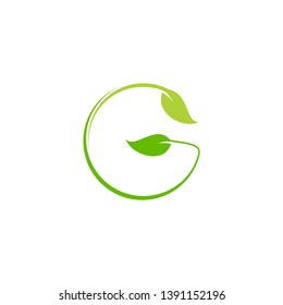 letter G leaf circle icon logo design concept