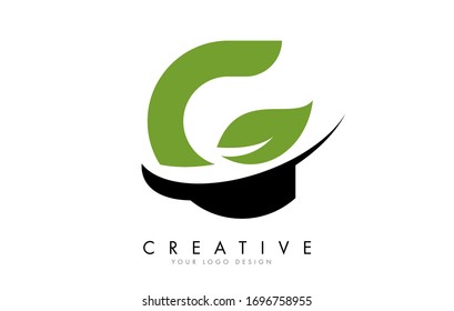 Letter G with Leaf and Creative Swoosh Logo Design. Eco Letter Vector Illustration.