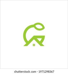 letter G leaf with home logo design vector sign