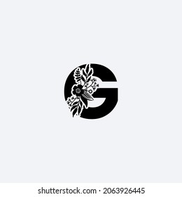 letra G diseño del logotipo del icono de la hoja, logotipo floral, icono, vector de signo, logotipo de la letra vintage, letras clásicas