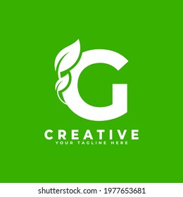 Letter G with Leaf Logo Design Element on Green Background. Usable for Business, Science, Healthcare, Medical and Nature Logos