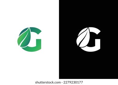 Buchstabe G Blatt Logo Symbol Design Vorlage Vektorgrafik. Symbol, Alphabet, botanisches, natürliches G-Buchstaben Logo-Design.