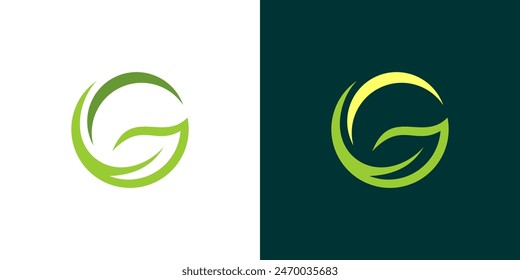 Letter G leaf logo tree plant green eco icon abstract nature