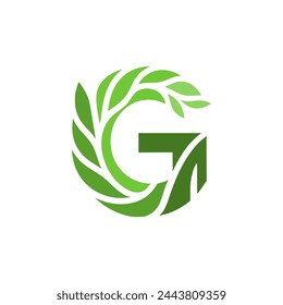 letter G leaf plant nature logo vector illustration template design