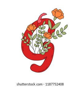 Letter G with leaves and flowers vector