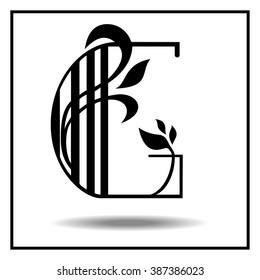 Letter G with leaves. Monogram element. Vector illustration