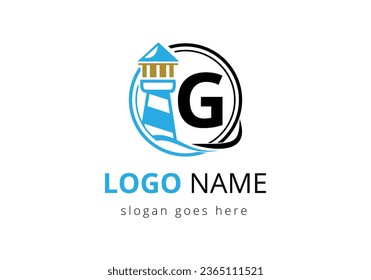 Letter G Lighthouse Logo Design Vector Template. Modern vector lighthouse logo for business, organization, or website