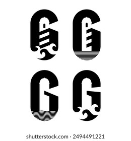 Letter G with a lighthouse in the middle pretending to be in the sea