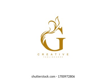 Letter G Linked Artistic Gold Flourish Swoosh Shape Logo