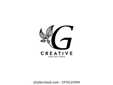 Letter G Linked Leaf Logo, Black color, unique design
