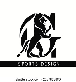 Letter G with Lion. Sporty Design. Creative Black Logo with Royal Character. Animal Silhouette. Stylish Template for Brand Name, Sports Club, Business Cards, Printing on Clothing. Vector Illustration