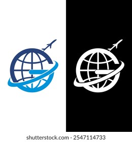 El logo de la letra G con los símbolos del avión y el globo terráqueo define la exploración de nuevas aventuras y viajes por todo el mundo