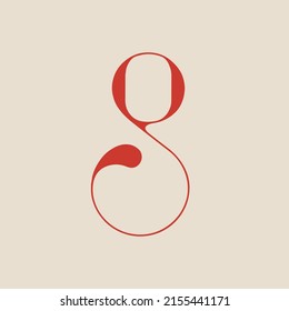 Letter g logo. Alphabet initial. Lettering sign isolated on light background. Calligraphic style icon for beauty brand identity. Lowercase typography monogram. Red color character.