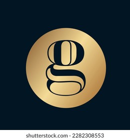 Logo de la letra g. Alfabeto inicial. Signo de letras minúsculas. Icono de estilo decorativo para la identidad de marca. Elegante caligrafía, belleza, diseño deco lujoso monograma de tipo de letra. emblema del círculo dorado.	