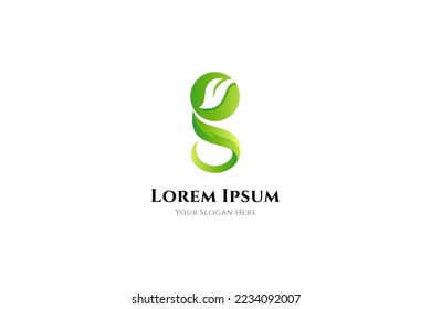 Letter g logo with assorted leaves is suitable for green plant products or natural drinks in green flat design style