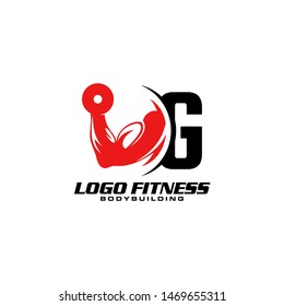 Letter G Logo With barbell. Fitness Gym logo template.