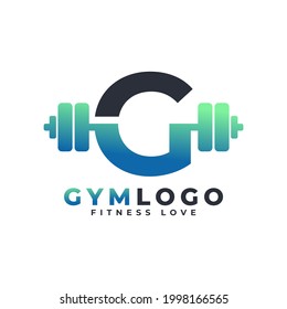 Letter G Logo With Barbell. Fitness Gym logo. Lifting Vector Logo Design For Gym and Fitness. Alphabet Letter Logo Template
