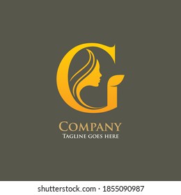 Letter G logo beauty salon vector template with woman face silhouette.