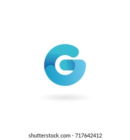 Letter G logo. Blue vector icon. Ribbon styled font