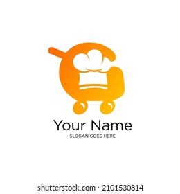 
logo de la letra G con sombrero de chef y carrito. rúbrica comercial letra G con sombrero de chef y carrito de compras