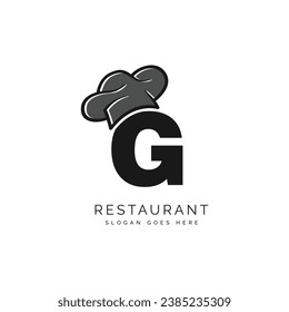 Letter G logo with chef's hat for a restaurant. Alphabet G Concept Design Food Business Logotype vector illustration