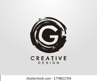 Letter G Logo With Circle Grunge Splatter Element. Retro logo design template.