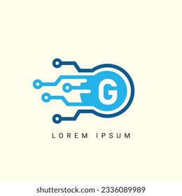 Letter G logo, Circle shape symbol, green and blue color, Technology and digital abstract dot connection