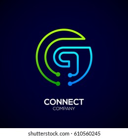 Letter G logo, Circle shape symbol, green and blue color, Technology and digital abstract dot connection