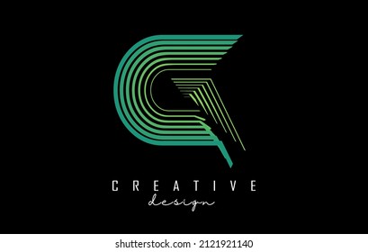 Letter G logo with colorful gradient lines. Vector illustration with geometric typography. Creative icon with letters.