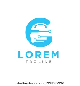 Letter G Logo combination with a Robotic illustration vector in blue and grey color 