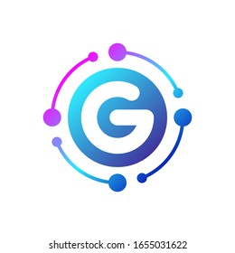 Logotipo de letra G con puntos conectados para el vector de diseño digital o tecnológico