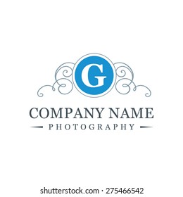 Letter g logo , creative Blue symbol floral emblem , Elegant calligraphic ornament line art monogram logo design for photographer , Fashion & wedding photography logo design . vector illustration