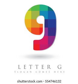 Letter G Logo Design Concept in Rainbow Mosaic Pattern Fill 
