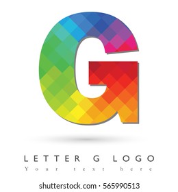 Letter G Logo Design Concept in Rainbow Mosaic Pattern Fill and White Background