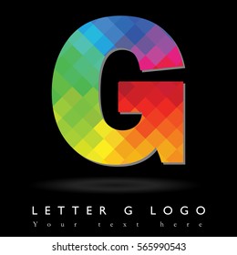 Letter G Logo Design Concept in Rainbow Mosaic Pattern Fill and Black Background