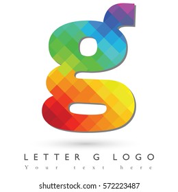 Letter G Logo Design Concept in Rainbow Mosaic Pattern Fill and White Background