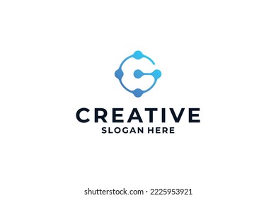 letter G logo design with dot, connection and digital concept.