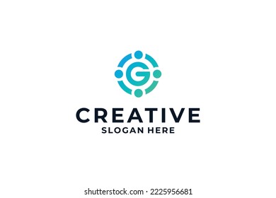 letter G logo design with dot, connection and digital concept.