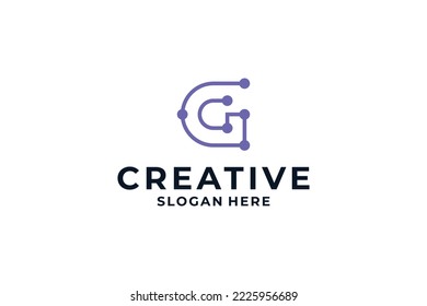 letter G logo design with dot, connection and digital concept.