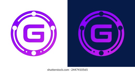 letter G logo design with dotted gradient digital circles, for digital, technology, data