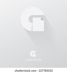 letter g logo design element -white folded paper style with trendy long shadow