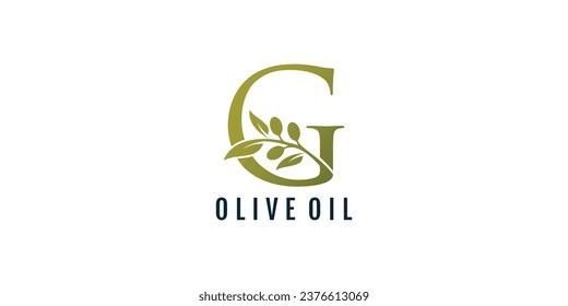 Elemento de diseño del logotipo de la letra G vector con concepto de oliva