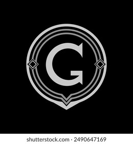 letter G logo design in a geometric style, flat, without color gradations, with a neat shape in black and white, monochrome.