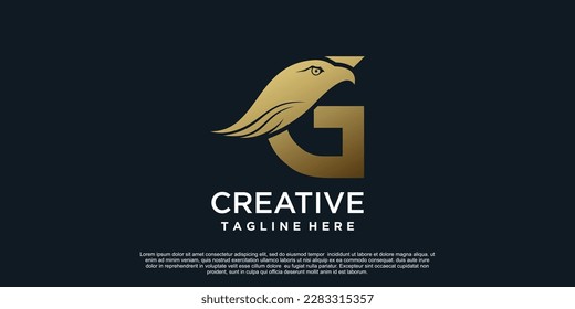 Diseño del logotipo de la letra G con el concepto exclusivo del águila de cabeza Vector Premium