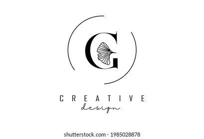 Diseño del logotipo de la letra G con detalles de hoja y marco de círculo. Ilustración vectorial con elementos botánicos. Plantilla de naturaleza con letra G para marca personal, empresas, negocios, ecológicos o productos naturales. 